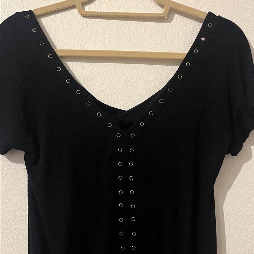 Ella Moss Black Top with Grommet Studs deep V neck